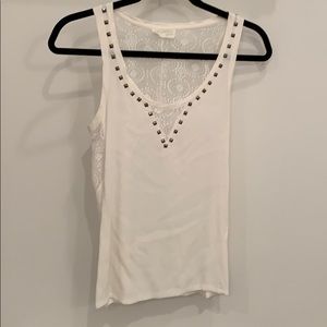 Zara Studded and Lace Tank Top in White